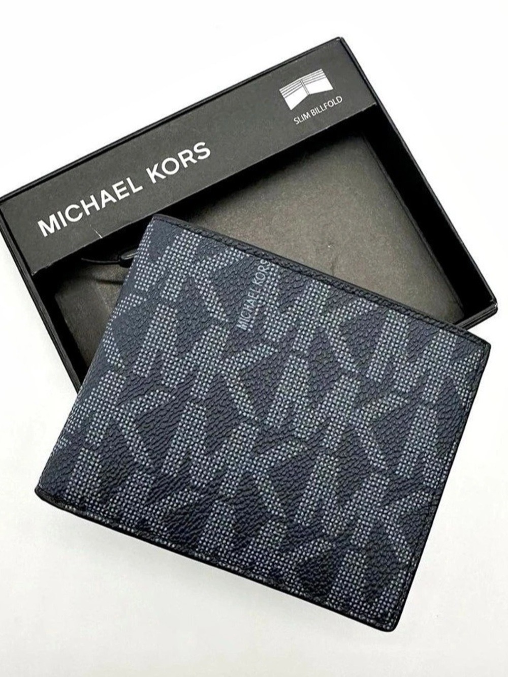 New Michael Kors Jet Set Logo Slim Billfold Wallet Black & Gray